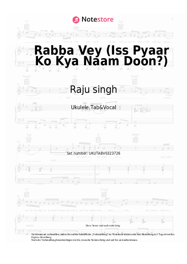 Noten Raju singh - Rabba Vey (Iss Pyaar Ko Kya Naam Doon?) - Ukulele.Tabs&Gesang