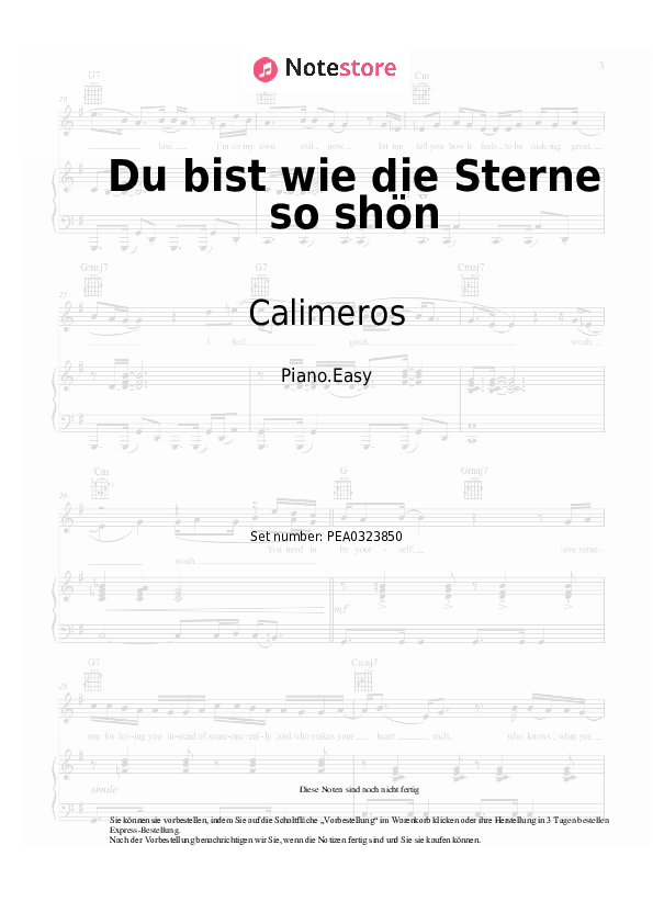 Einfache Noten Calimeros - Du bist wie die Sterne so shön - Klavier.Einfach