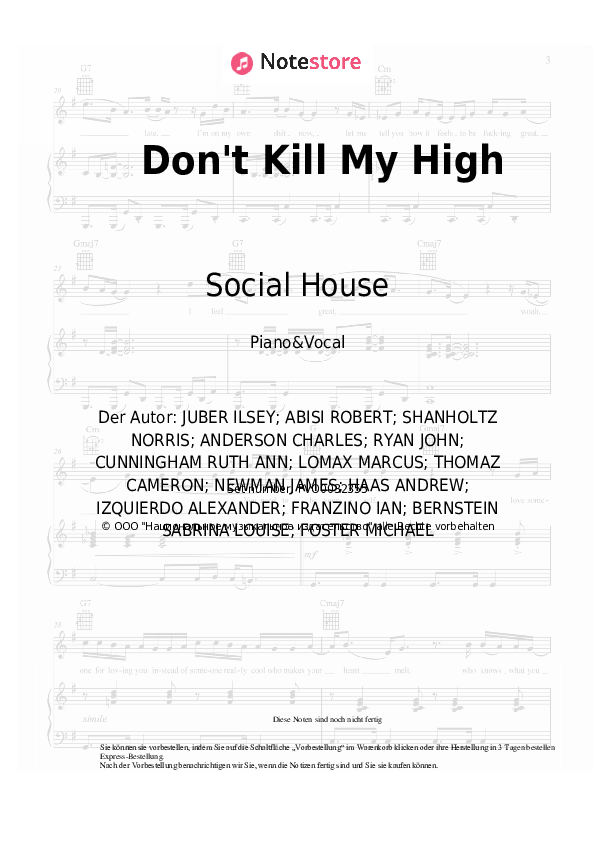 Noten mit Gesang Lost Kings, Wiz Khalifa, Social House - Don't Kill My High - Klavier&Gesang