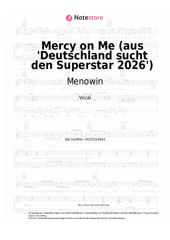 Noten Menowin - Mercy on Me (aus 'Deutschland sucht den Superstar 2026') - Gesang
