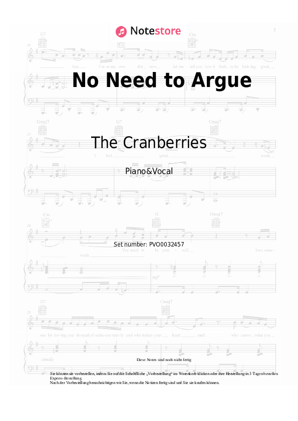 Noten mit Gesang The Cranberries - No Need to Argue - Klavier&Gesang