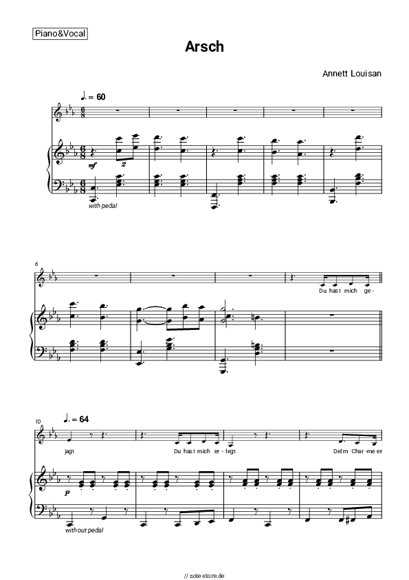 Noten mit Gesang Annett Louisan - Arsch - Klavier&Gesang