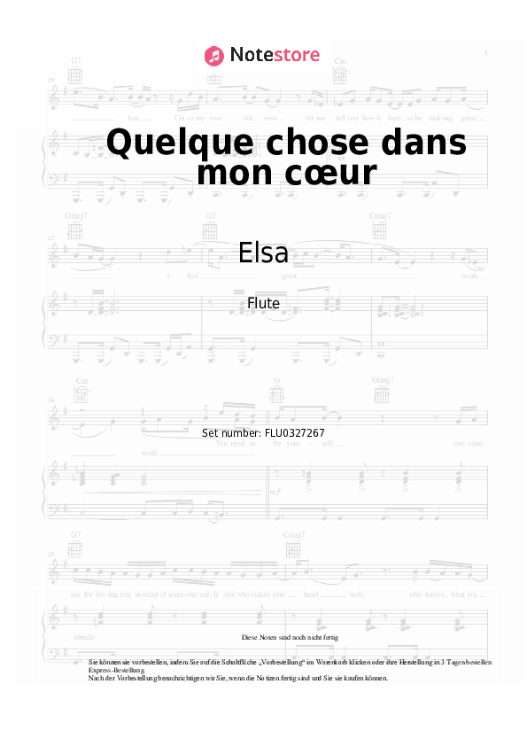 Noten Elsa - Quelque chose dans mon cœur - Flöte