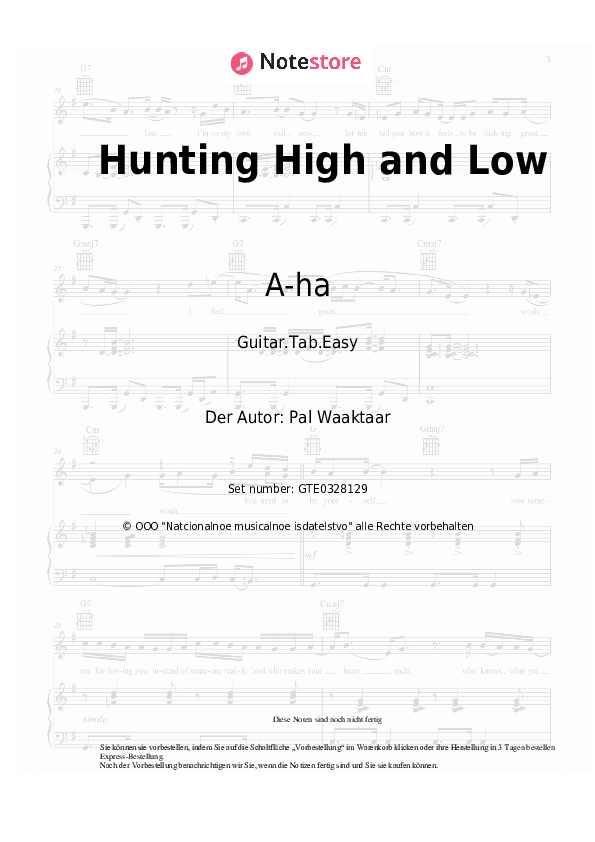 Einfache Tabs A-ha - Hunting High and Low - Gitarre.Tabs.Einfach