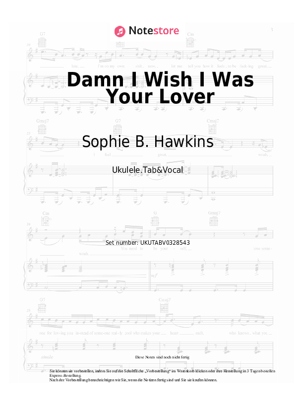 Noten Sophie B. Hawkins - Damn I Wish I Was Your Lover - Ukulele.Tabs&Gesang