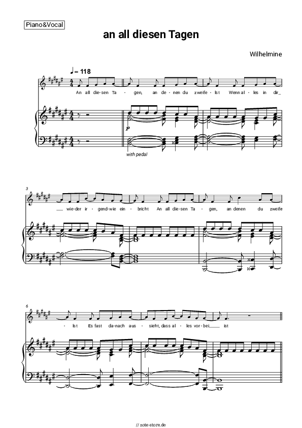 Noten mit Gesang Wilhelmine - an all diesen tagen - Klavier&Gesang