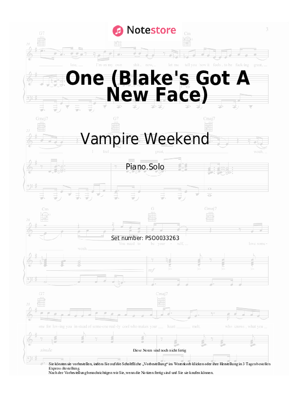 Noten Vampire Weekend - One (Blake's Got A New Face) - Klavier.Solo