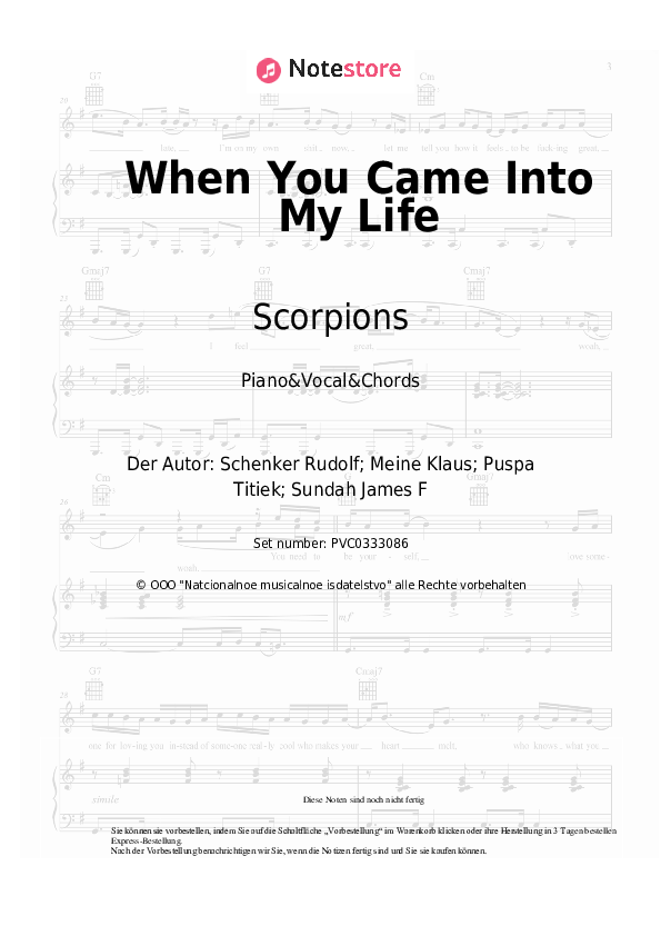 Noten und Akkorde Scorpions - When You Came Into My Life - Klavier&Gesang&Akkorde