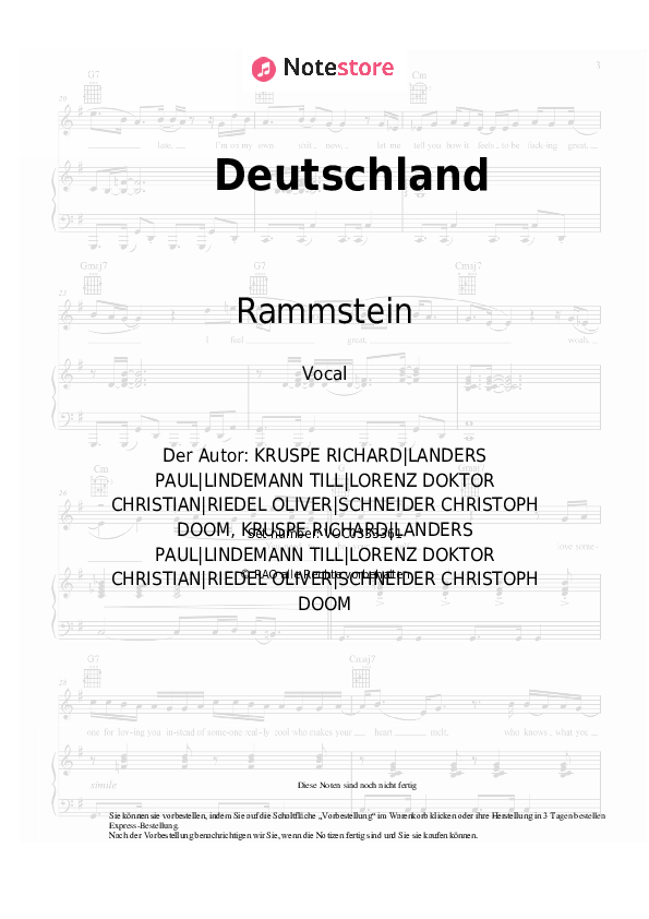 Noten Rammstein - Deutschland - Gesang
