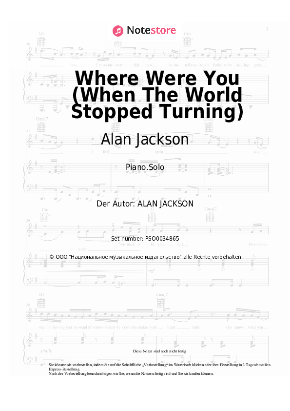 Noten Alan Jackson - Where Were You (When The World Stopped Turning) - Klavier.Solo