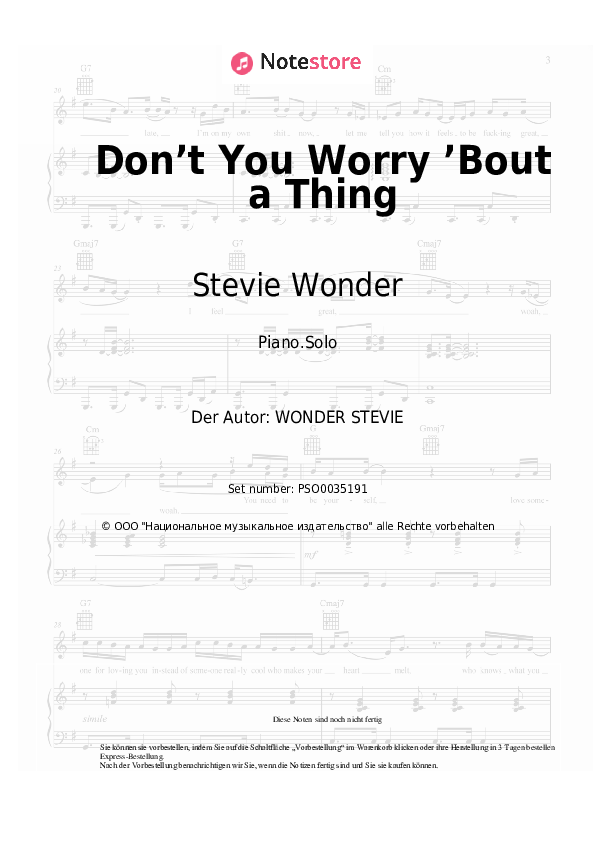 Noten Stevie Wonder - Don’t You Worry ’Bout a Thing - Klavier.Solo