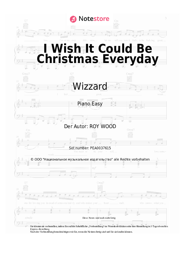 Einfache Noten Wizzard - I Wish It Could Be Christmas Everyday - Klavier.Easy