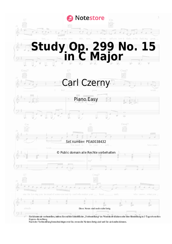 Einfache Noten Carl Czerny - Study Op. 299 No. 15 in C Major - Klavier.Easy