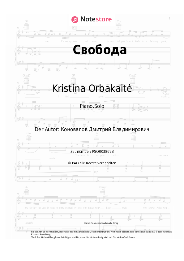 Kristina Orbakaitė - Свобода Noten für Piano