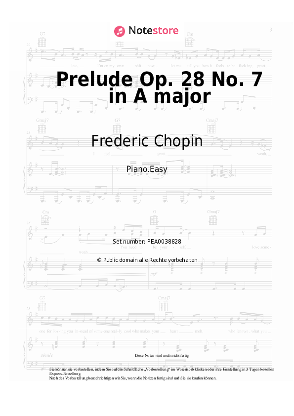 Einfache Noten Frederic Chopin - Prelude Op. 28 No. 7 in A major - Klavier.Easy