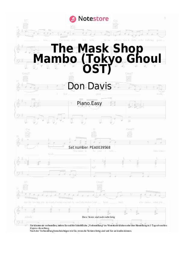 Einfache Noten Don Davis - The Mask Shop Mambo (Tokyo Ghoul OST) - Klavier.Easy