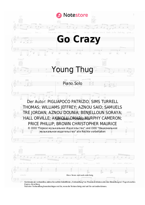Chris Brown, Young Thug - Go Crazy Noten für Piano