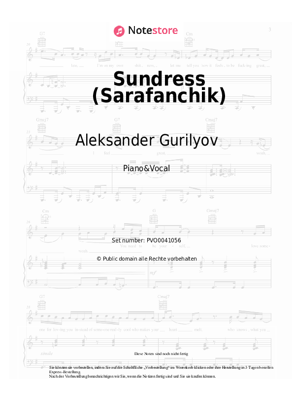 Noten mit Gesang Aleksander Gurilyov - Sundress (Sarafanchik) - Klavier&Gesang