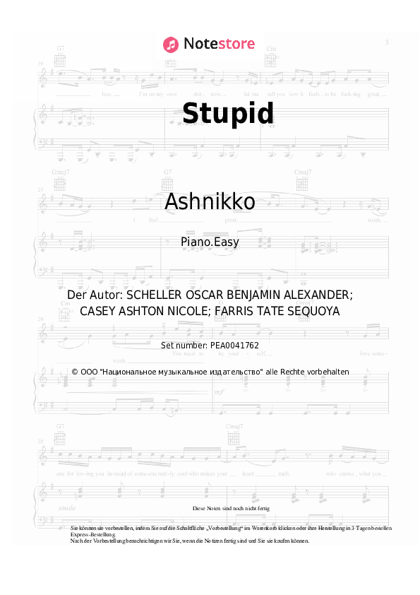 Einfache Noten Ashnikko - Stupid - Klavier.Einfach