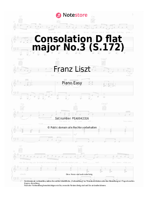 Einfache Noten Franz Liszt - Consolation D flat major No.3 (S.172) - Klavier.Easy