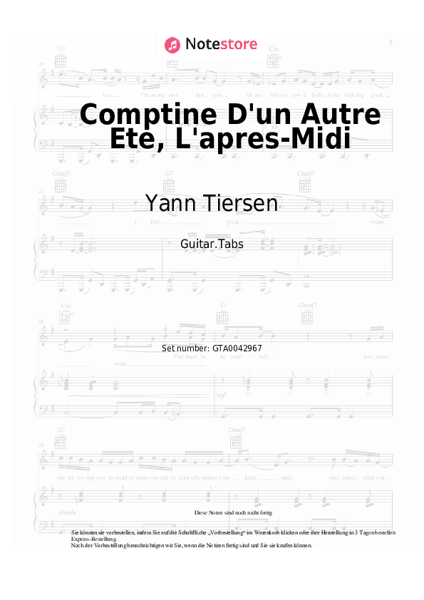 Tabs Yann Tiersen - Comptine D'un Autre Ete, L'apres-Midi - Gitarre.Tabs