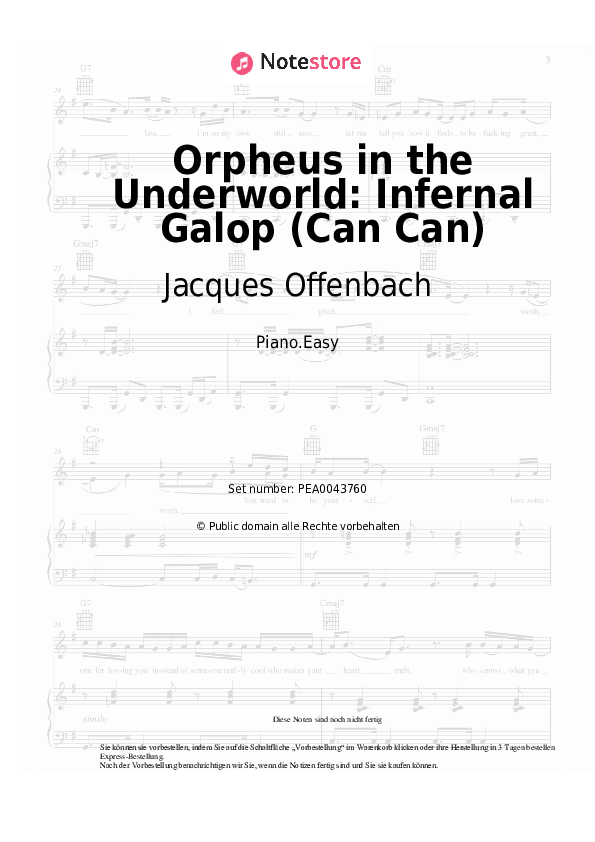 Einfache Noten Jacques Offenbach - Orpheus in the Underworld: Infernal Galop (Can Can) - Klavier.Easy