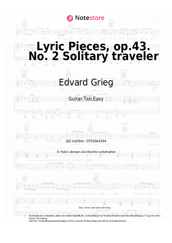 Einfache Tabs Edvard Grieg - Lyric Pieces, op.43. No. 2 Solitary traveler - Gitarre.Tabs.Easy