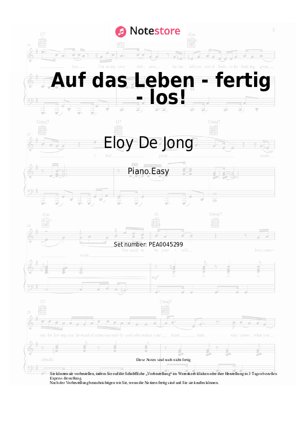 Einfache Noten Eloy De Jong - Auf das Leben - fertig - los! - Klavier.Easy