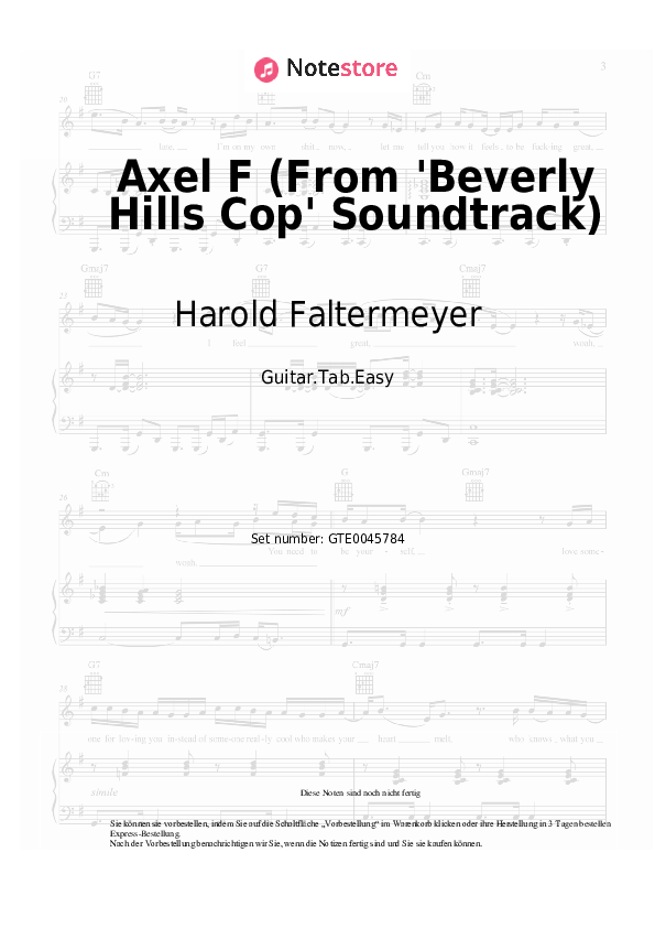 Einfache Tabs Harold Faltermeyer - Axel F (From 'Beverly Hills Cop' Soundtrack) - Gitarre.Tabs.Easy
