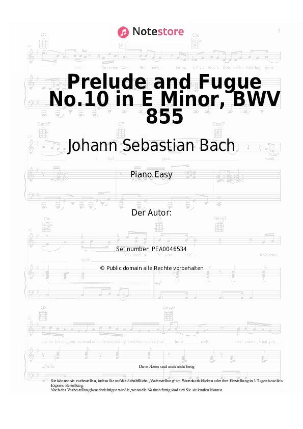 Einfache Noten Johann Sebastian Bach - Prelude and Fugue No.10 in E Minor, BWV 855 - Klavier.Easy