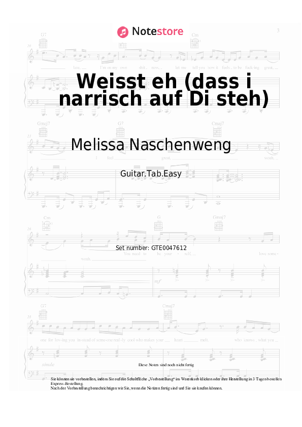 Einfache Tabs Melissa Naschenweng - Weisst eh (dass i narrisch auf Di steh) - Gitarre.Tabs.Easy