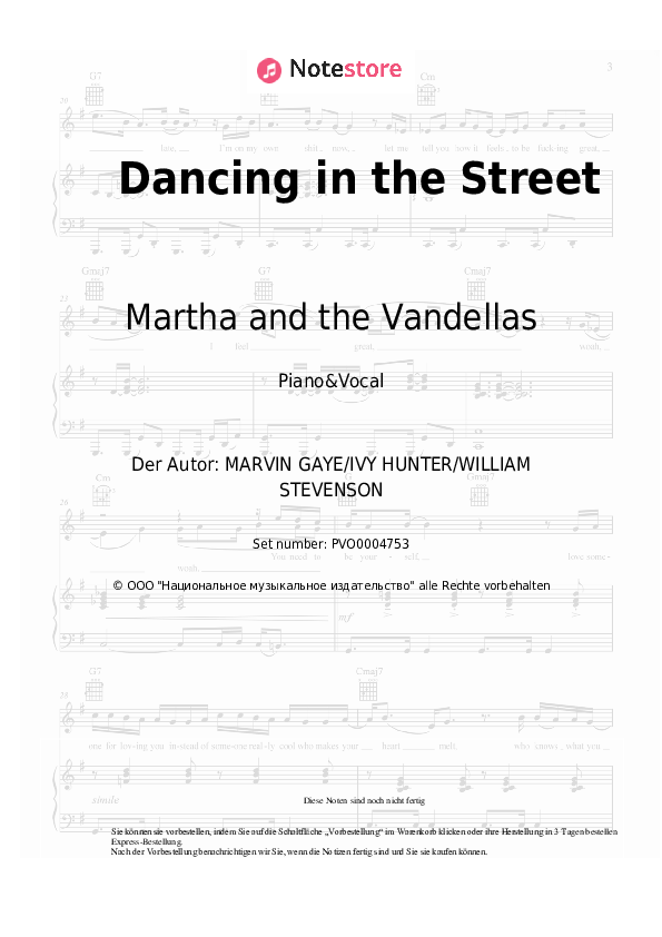 Noten mit Gesang Martha and the Vandellas - Dancing in the Street - Klavier&Gesang