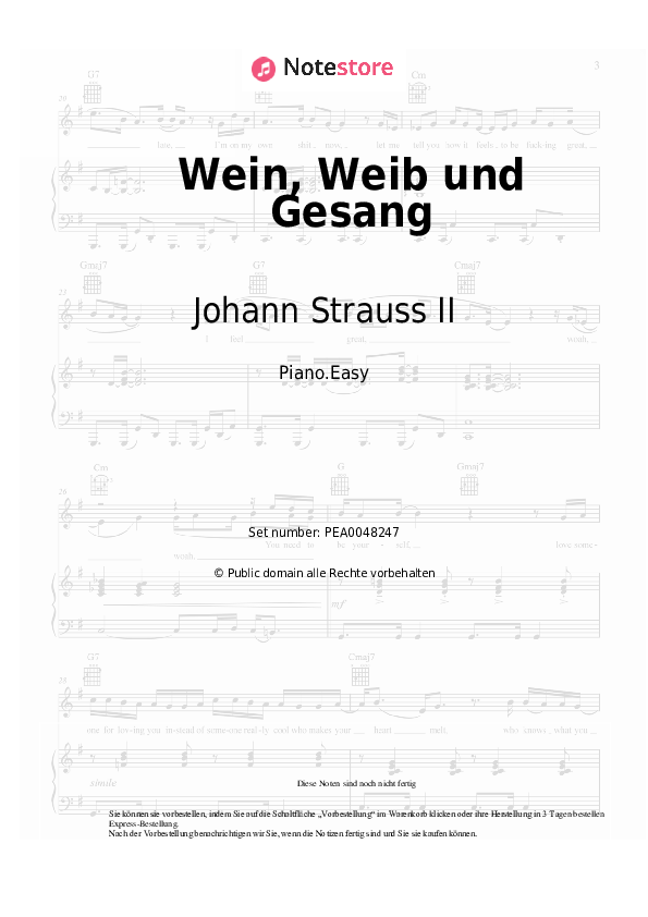 Einfache Noten Johann Strauss II - Wein, Weib und Gesang, Op.333 - Klavier.Easy