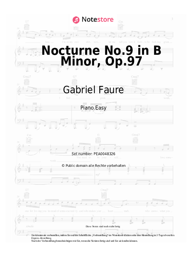 Einfache Noten Gabriel Faure - Nocturne No.9 in B Minor, Op.97 - Klavier.Easy