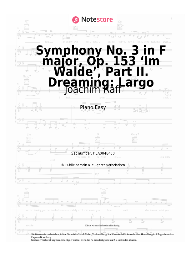 Einfache Noten Joachim Raff - Symphony No. 3 in F major, Op. 153 ‘Im Walde’, Part II. Dreaming: Largo - Klavier.Easy