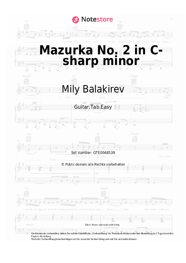 Einfache Tabs Mily Balakirev - Mazurka No. 2 in C-sharp minor - Gitarre.Tabs.Easy