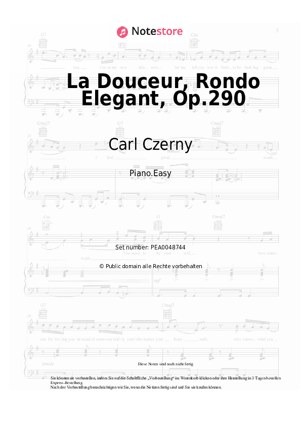 Einfache Noten Carl Czerny - La Douceur, Rondo Elegant, Op.290 - Klavier.Easy