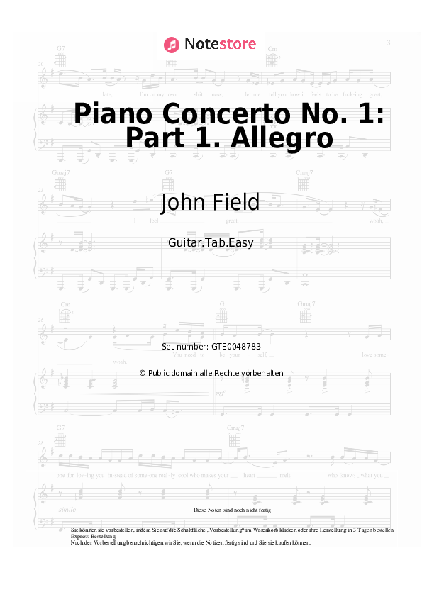 Einfache Tabs John Field - Piano Concerto No. 1: Part 1. Allegro - Gitarre.Tabs.Easy
