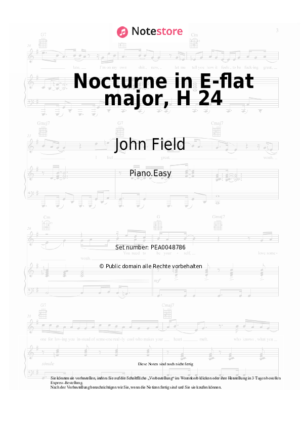Einfache Noten John Field - Nocturne No.1 in E-flat major, H 24 - Klavier.Easy