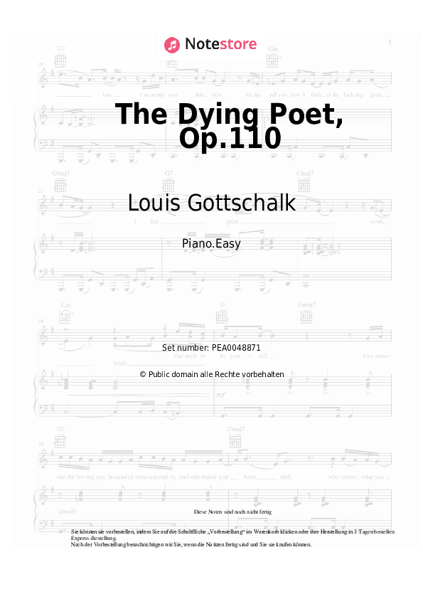 Einfache Noten Louis Gottschalk - The Dying Poet, Op.110 - Klavier.Easy