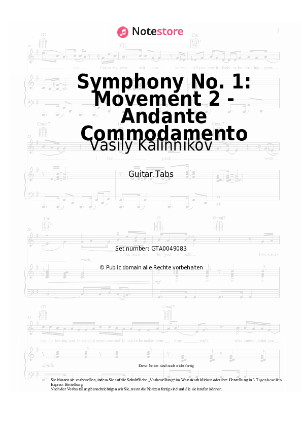 Tabs Vasily Kalinnikov - Symphony No. 1: Movement 2 - Andante Commodamento - Gitarre.Tabs