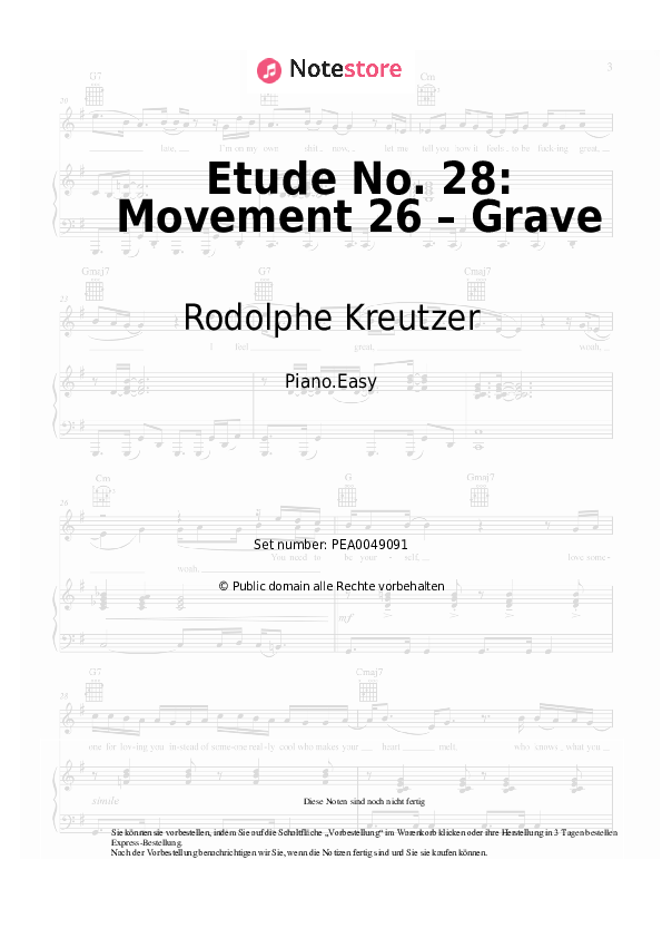 Einfache Noten Rodolphe Kreutzer - Etude No. 28: Movement 26 – Grave - Klavier.Easy