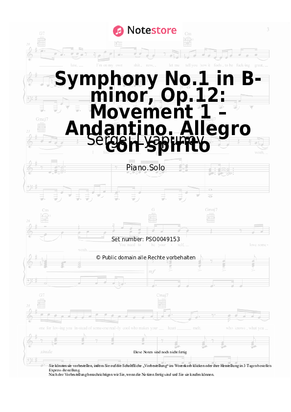 Noten Sergei Lyapunov - Symphony No.1 in B-minor, Op.12: Movement 1 – Andantino. Allegro con spirito - Klavier.Solo