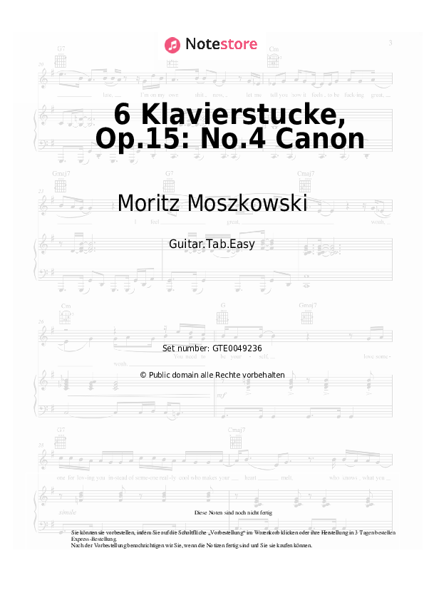 Einfache Tabs Moritz Moszkowski - 6 Klavierstucke, Op.15: No.4 Canon - Gitarre.Tabs.Easy