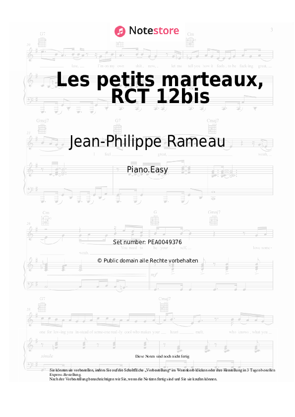 Einfache Noten Jean-Philippe Rameau - Les petits marteaux, RCT 12bis - Klavier.Easy