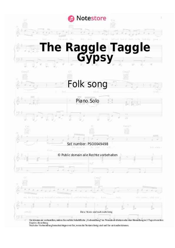 Noten Folk song - The Raggle Taggle Gypsy - Klavier.Solo