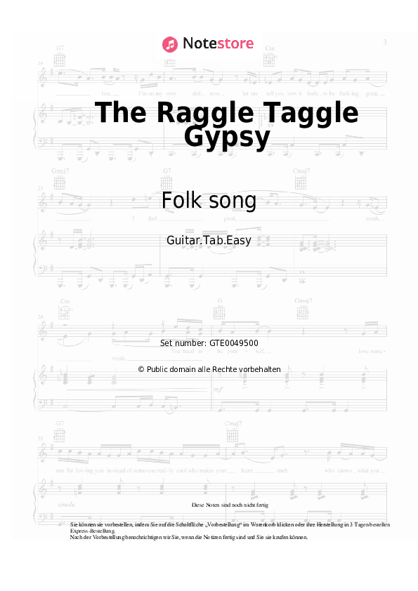 Einfache Tabs Folk song - The Raggle Taggle Gypsy - Gitarre.Tabs.Easy