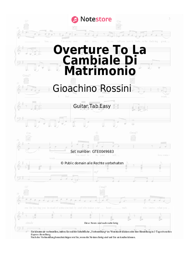 Einfache Tabs Gioachino Rossini - Overture To La Cambiale Di Matrimonio - Gitarre.Tabs.Easy