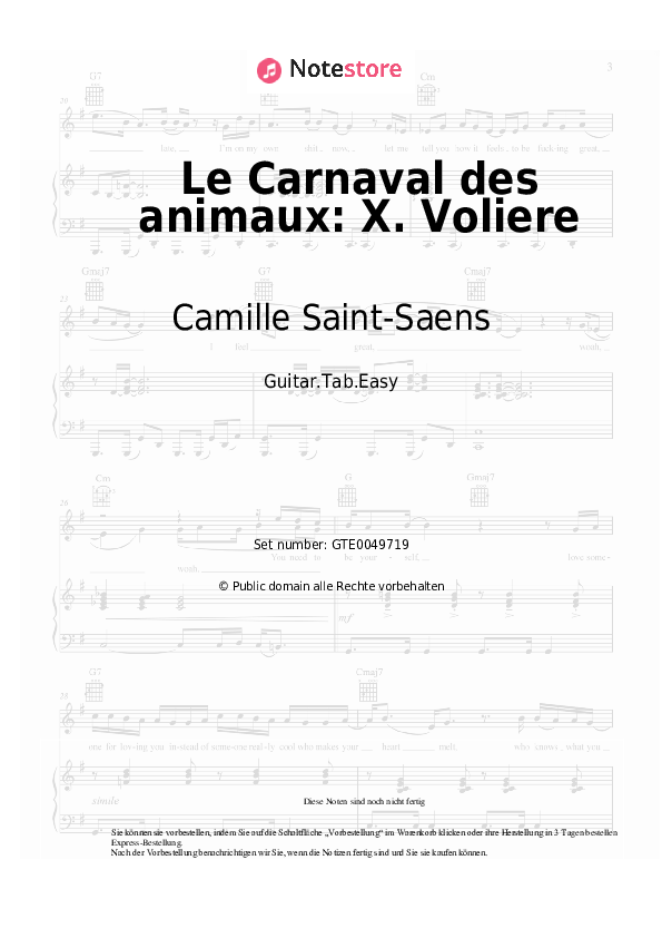 Einfache Tabs Camille Saint-Saens - Le Carnaval des animaux: X. Voliere - Gitarre.Tabs.Easy