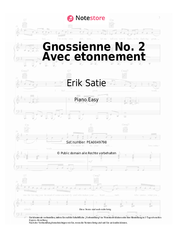 Einfache Noten Erik Satie - Gnossienne No.2 Avec etonnement - Klavier.Easy